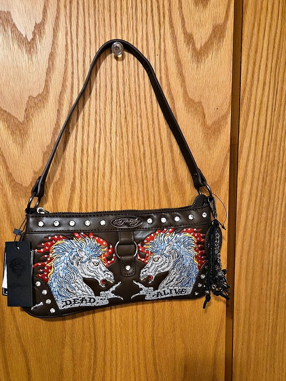Ed Hardy Dead or Alive Studded Shoulder Bag Brown & Black NWT